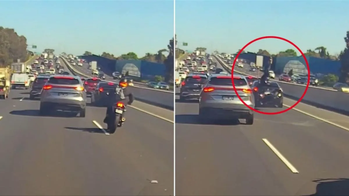 Des images de Dashcam capturent un accident de moto choquant sur Princes Freeway près d’Altona, Melbourne