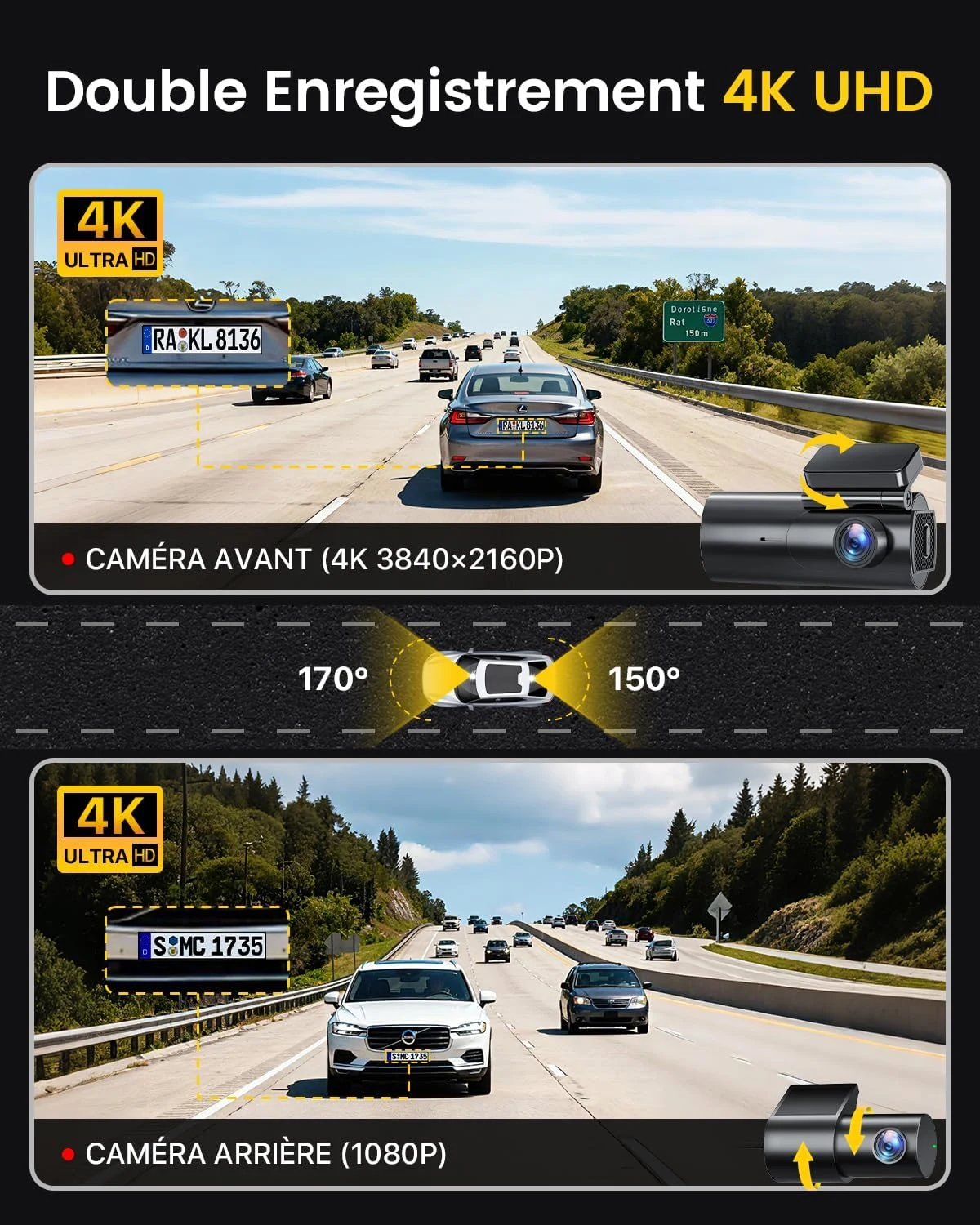GKU 4K Dashcam Avant Arrière