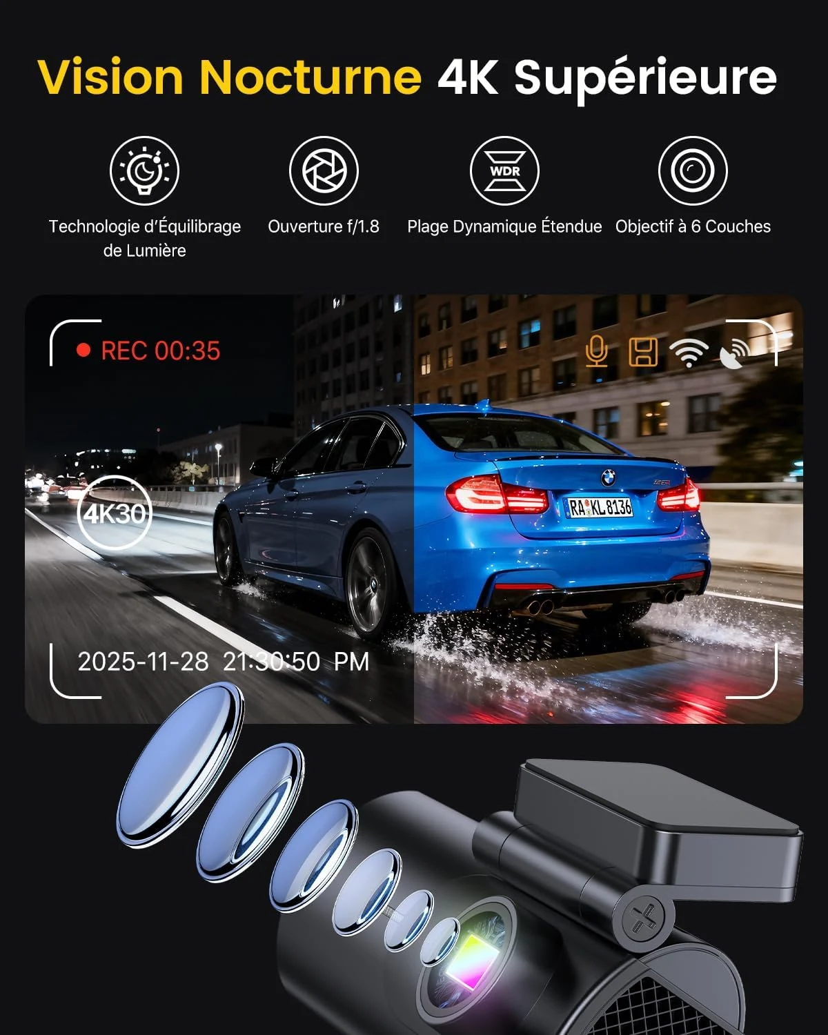 GKU 4K Dashcam Avant Arrière