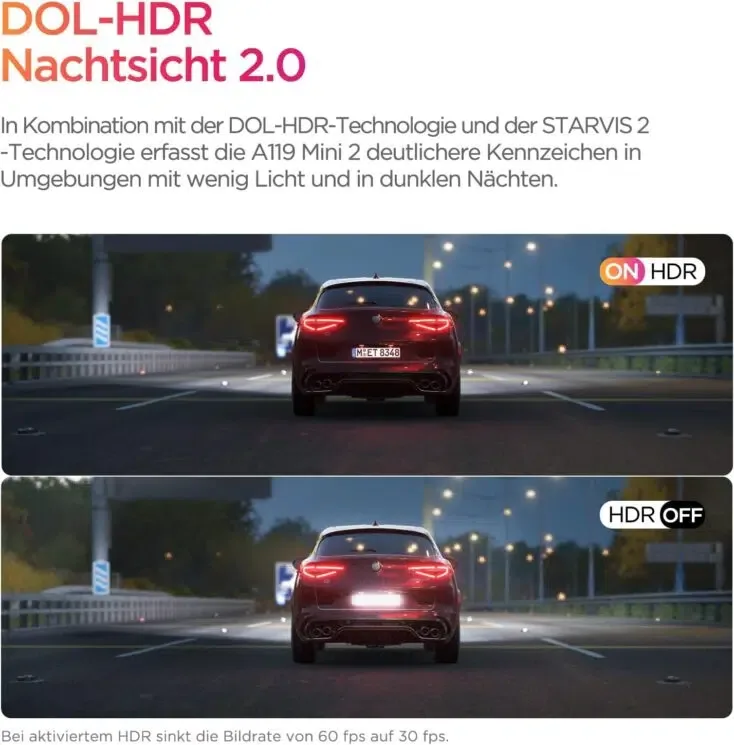 Exemple d'image pour la vision nocturne HDR de la dashcam