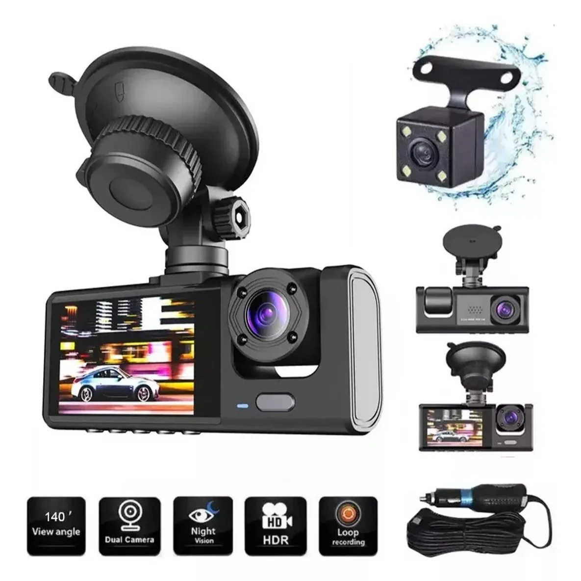 Dashcam double voiture avec caméra de vision nocturne