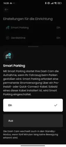 Nextbase Piqo 2K App Parkmodus