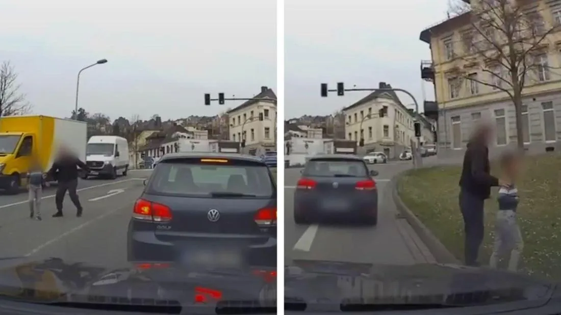 Les enregistrements ont montré un garçon - probablement Pawlos - se tenait dans une rue animée. Un homme l'a accompagné de la route. La vidéo a été enregistrée par une came de tableau de bord.